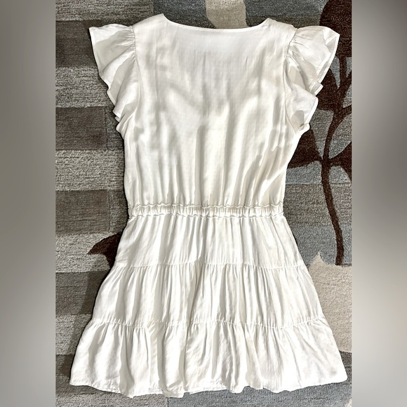 Paige Rosalee Drawstring Mini Dress w Flutter Sleeves & Scalloped V-neck - Picture 7 of 11